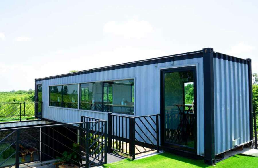 Demountable Metal Office And Blue Sky Background