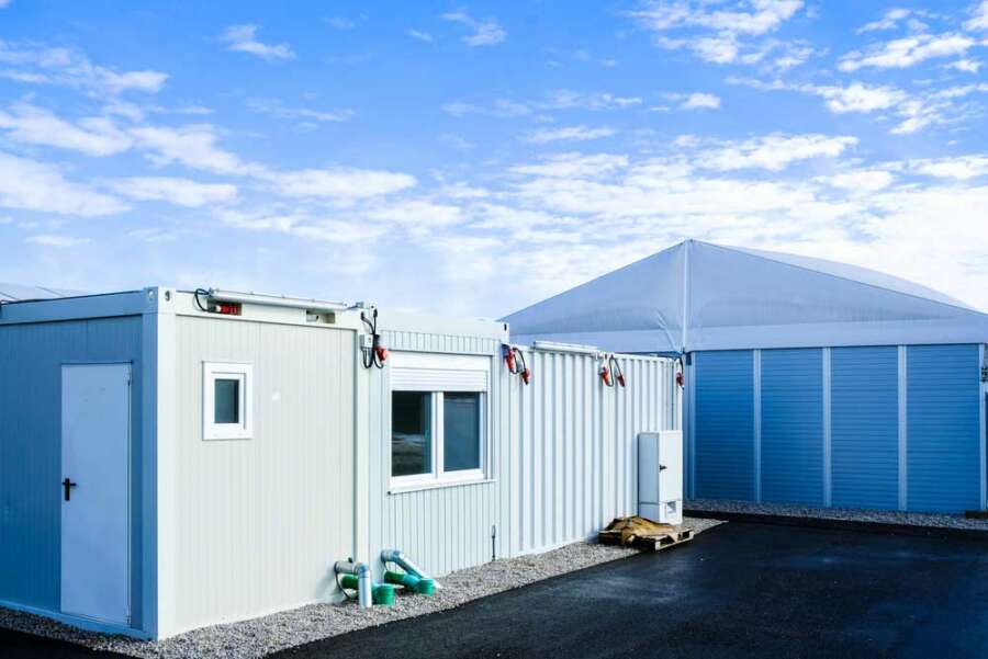 Mobile Home Container With Blue Sky Background